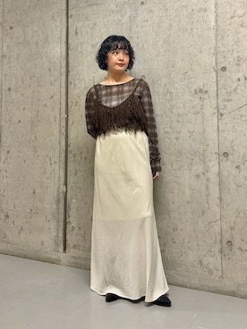 「KBF（ケイビーエフ）のシアーギャザーロンTEE（Tシャツ/カットソー、グリーン系）」を使った、タカタニさん（レディース・149cm）の夏コーディネート
