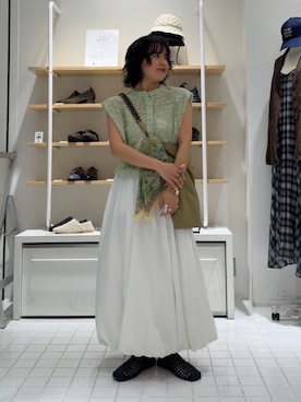 「KBF（ケイビーエフ）のバテンレースコンパクトシャツ（シャツ/ブラウス、グリーン系）」を使った、タカタニさん（レディース・149cm）の春コーディネート