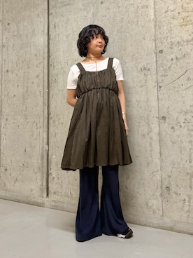 「KBF（ケイビーエフ）のクリンクルミニワンピース（ワンピース、ブラウン系）」を使った、タカタニさん（レディース・149cm）の春コーディネート