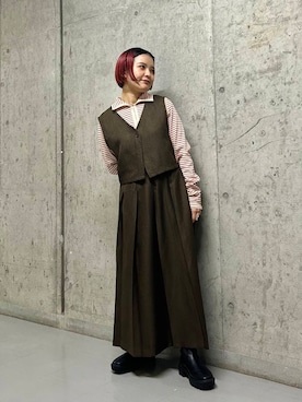 「KBF（ケイビーエフ）のベストセパレートワンピース（ワンピース）」を使った、タカタニさん（レディース・149cm）の冬コーディネート