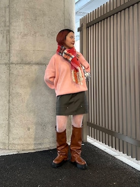 「KBF（ケイビーエフ）のカバーデザインロングブーツ（ブーツ）」を使った、タカタニさん（レディース・149cm）の冬コーディネート