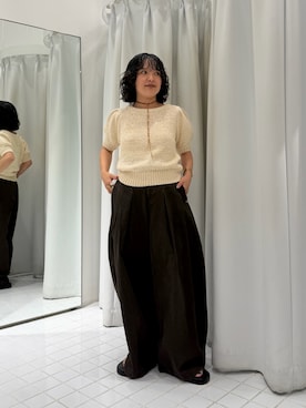 「KBF（ケイビーエフ）のユーズドライクタックWIDEパンツ（その他パンツ、ブラウン系）」を使った、タカタニさん（レディース・149cm）の夏コーディネート