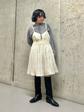 「KBF（ケイビーエフ）のルーズシアートップス+ストラップ（Tシャツ/カットソー、グレー系）」を使った、タカタニさん（レディース・149cm）の春コーディネート