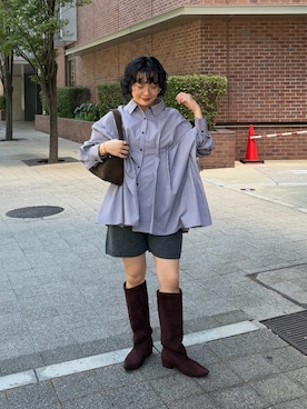 「KBF（ケイビーエフ）のニットショートパンツ（その他パンツ、グレー系）」を使った、タカタニさん（レディース・149cm）の秋コーディネート