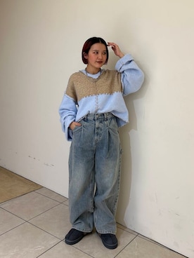 「イチ推しデニムコーデ」｜タカタニさん（レディース・149cm）の冬コーディネート