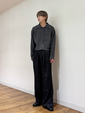 「SENSE OF PLACE by URBAN RESEARCH（センスオブプレイスバイアーバンリサーチ）のウールタッチストライプワイドフレアパンツ（その他パンツ）」を使った、りゅーとさん（メンズ・172cm）の秋コーディネート