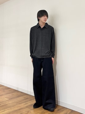 「SENSE OF PLACE by URBAN RESEARCH(センスオブプレイスバイアーバンリサーチ)のシアーロングスリーブポロシャツ(ポロシャツ、グレー系)」を使った、りゅーとさん(メンズ・172cm)の春コーディネート