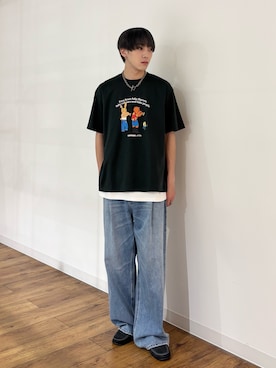 「SENSE OF PLACE by URBAN RESEARCH(センスオブプレイスバイアーバンリサーチ)の『別注』OATSIDE×SENSE OF PLACE グラフィックTシャツA(Tシャツ/カットソー、グリーン系)」を使った、りゅーとさん(メンズ・172cm)の夏コーディネート