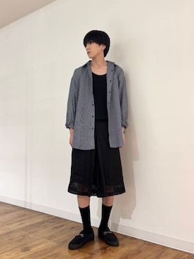 「ストライプシャツ」｜「アイテム（タンクトップ）」を使った、りゅーとさん（メンズ・172cm）の夏コーディネート