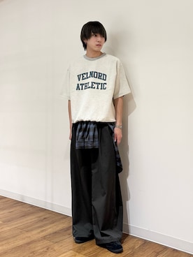「SENSE OF PLACE by URBAN RESEARCH(センスオブプレイスバイアーバンリサーチ)のカレッジスウェットショートスリーブTシャツ(スウェット、グレー系)」を使った、りゅーとさん(メンズ・172cm)の春コーディネート
