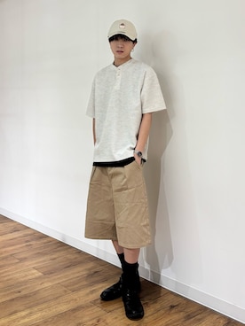 「SENSE OF PLACE by URBAN RESEARCH(センスオブプレイスバイアーバンリサーチ)のヘンリーネックカノコプルオーバー(Tシャツ/カットソー、グレー系)」を使った、りゅーとさん(メンズ・172cm)の夏コーディネート