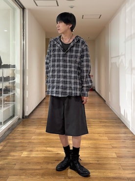 「SENSE OF PLACE by URBAN RESEARCH（センスオブプレイスバイアーバンリサーチ）のチェックシアーフーディーシャツ（シャツ/ブラウス、ブルー系）」を使った、りゅーとさん（メンズ・172cm）の夏コーディネート