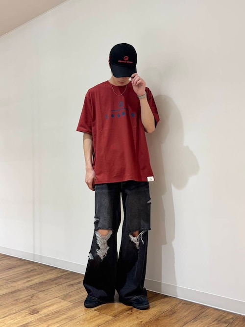 『ユニセックス』ダメージデニムワイドパンツ