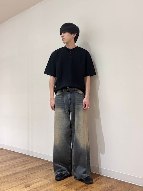 『ユニセックス』ヴィンテージライクデニムワイドパンツ