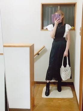 「ブラック×ホワイト」｜「アイテム（ブーツ）」を使った、mami太郎さん（レディース・162cm）の夏コーディネート