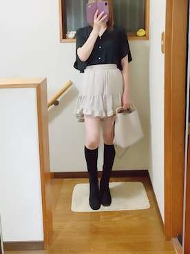 「パールボタンブラウス」｜mami太郎さん（レディース・162cm）の夏コーディネート