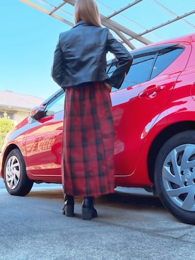 「アイテム（ライダースジャケット）」を使った、mami太郎さん（レディース・162cm）の秋コーディネート