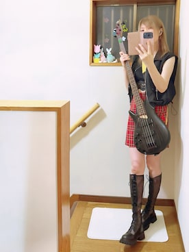 「SHEINのミリタリーベスト🦺（ベスト、ブラック系）」を使った、mami太郎さん（レディース・162cm）の夏コーディネート