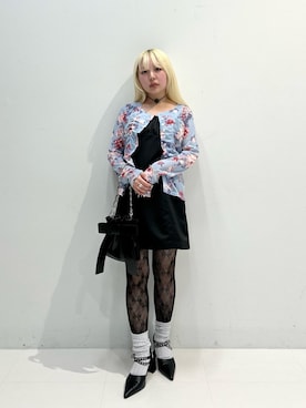 「Ray BEAMS（レイビームス）のシアー フラワープリント カーディガン（カーディガン/ボレロ、ブルー系）」を使った、haruさん（レディース・152cm）の春コーディネート