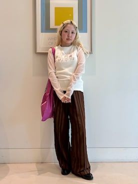 「Ray BEAMS（レイビームス）の【別注】Carne Bollente / Rabbit Tank Top（Tシャツ/カットソー、ホワイト系）」を使った、haruさん（レディース・152cm）の春コーディネート
