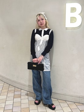 「FRED PERRY（フレッドペリー）の【別注】FRED PERRY / RIB-KNITTED CARDIGAN（カーディガン/ボレロ、ブルー系）」を使った、haruさん（レディース・152cm）の春コーディネート