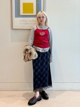 「Ray BEAMS（レイビームス）のJENNIE / Logo Camisole（Tシャツ/カットソー、レッド系）」を使った、haruさん（レディース・152cm）の夏コーディネート