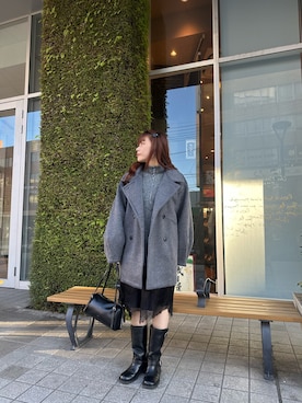 「アイテム（その他アウター、グレー系）」を使った、たけなかさん（レディース・157cm）の秋コーディネート