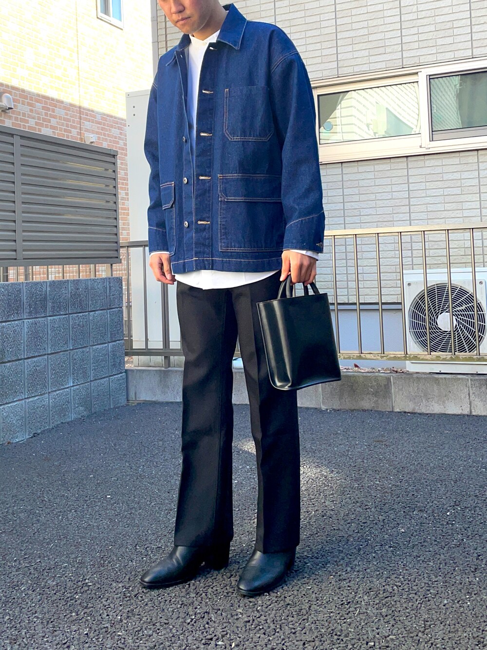「きれいめカジュアル、おしゃれさんと繋がりたい、冬コーデ、いいね、save、フォローお願いします🤑、シンプルコーデ、休日スタイル」｜「LAKOLEのテンオンスカバーオール[セットアップ対応]  / 260730（カバーオール、ブルー系）」を使った、yasu【相互】さん（メンズ・175cm）の冬コーディネートの1枚目の写真