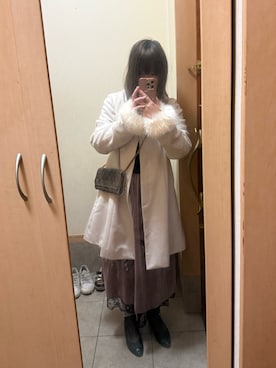 「アイテム（ノーカラーコート）」を使った、ましゅめろさん（レディース・158cm）の冬コーディネート