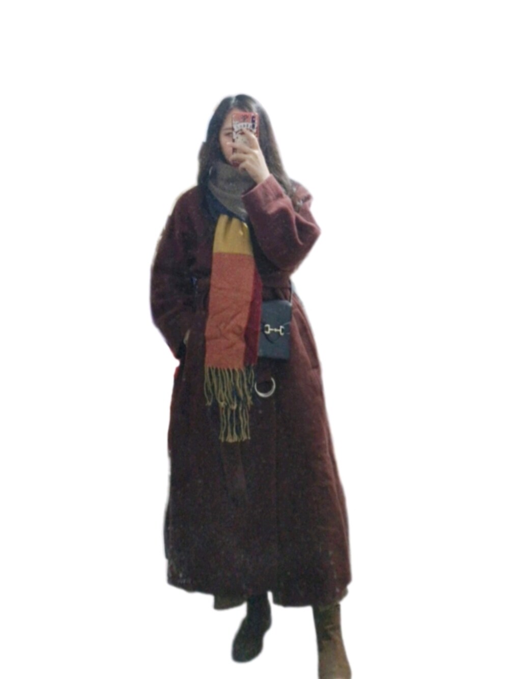 「SNIDELのロングコート（その他アウター、レッド系）」を使った、H--Darleneさん（レディース・165cm）の冬コーディネートの1枚目の写真