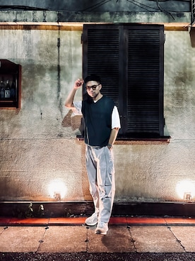「今日のコーデ」｜「アイテム（パンツ、シルバー系）」を使った、Jie Linさん（メンズ・187cm）の夏コーディネート