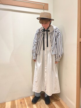 「カンカン帽」｜「アイテム（ブルゾン）」を使った、ナツミさん（レディース・163cm）の春コーディネート