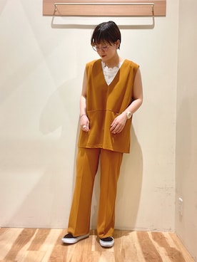 「Samansa Mos2 blue（サマンサモスモスブルー）のアイテム（パンツ、オレンジ系）」を使った、ナツミさん（レディース・163cm）の夏コーディネート