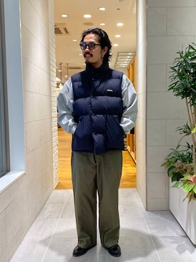 「アイテム（ダウンベスト）」を使った、キーパーさん（メンズ・173cm）の秋コーディネート