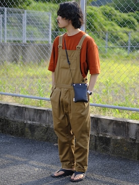 「NEAT（ニート）のアイテム（オールインワン・サロペット）」を使った、キーパーさん（メンズ・173cm）の夏コーディネート