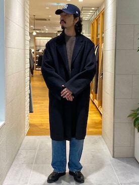 「アイテム（チェスターコート）」を使った、キーパーさん（メンズ・173cm）の秋コーディネート