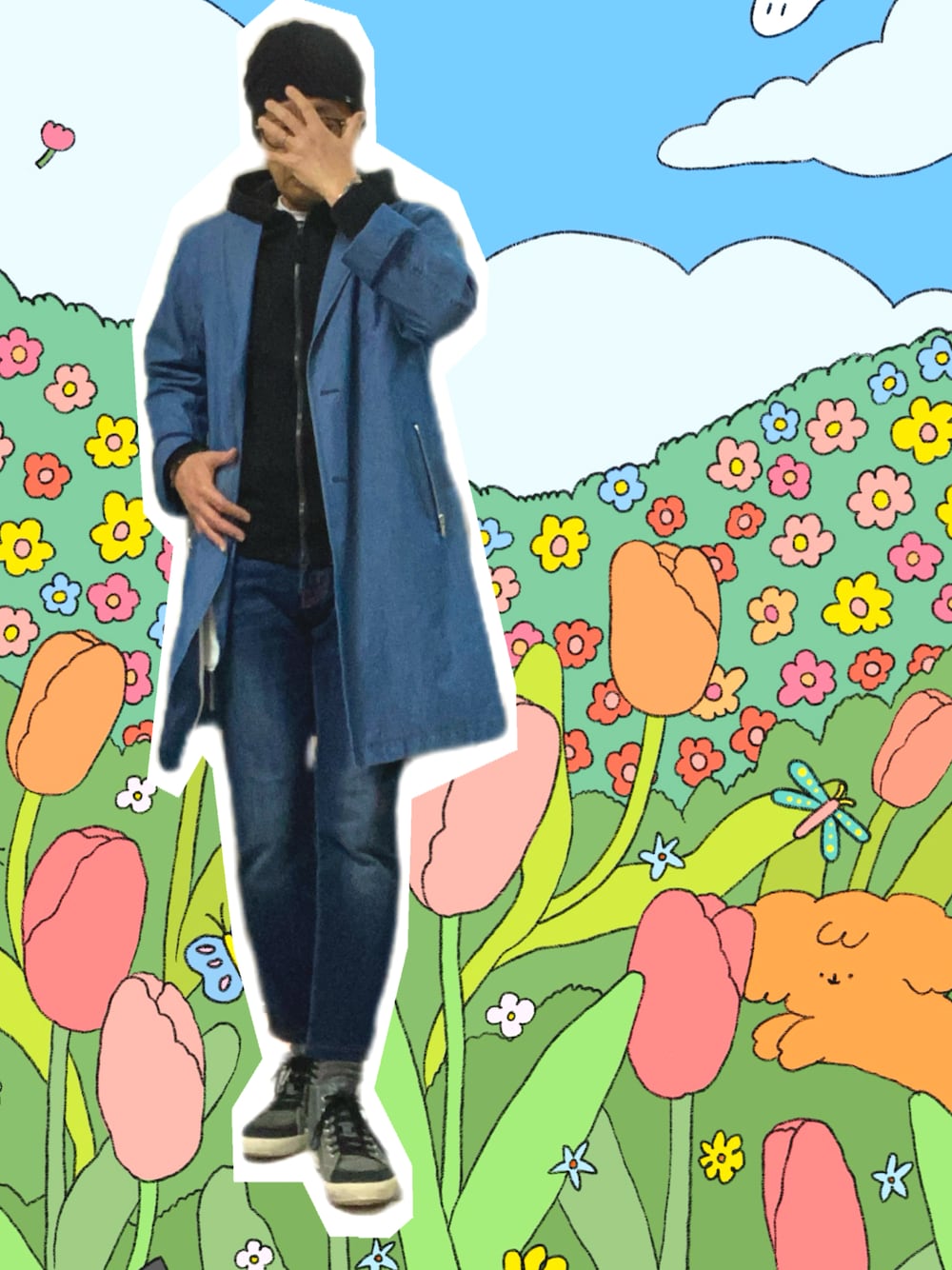 「春めき満開コーデ、春色、大人カジュアル、おしゃれさんと繋がりたい、お出かけコーデ、いいね、save、フォローお願いします🤑、きれいめカジュアル」｜「onegravityのonegravity DENIM SHOP COAT（チェスターコート、ブルー系）」を使った、zizitownさん（メンズ・175cm）の春コーディネートの1枚目の写真