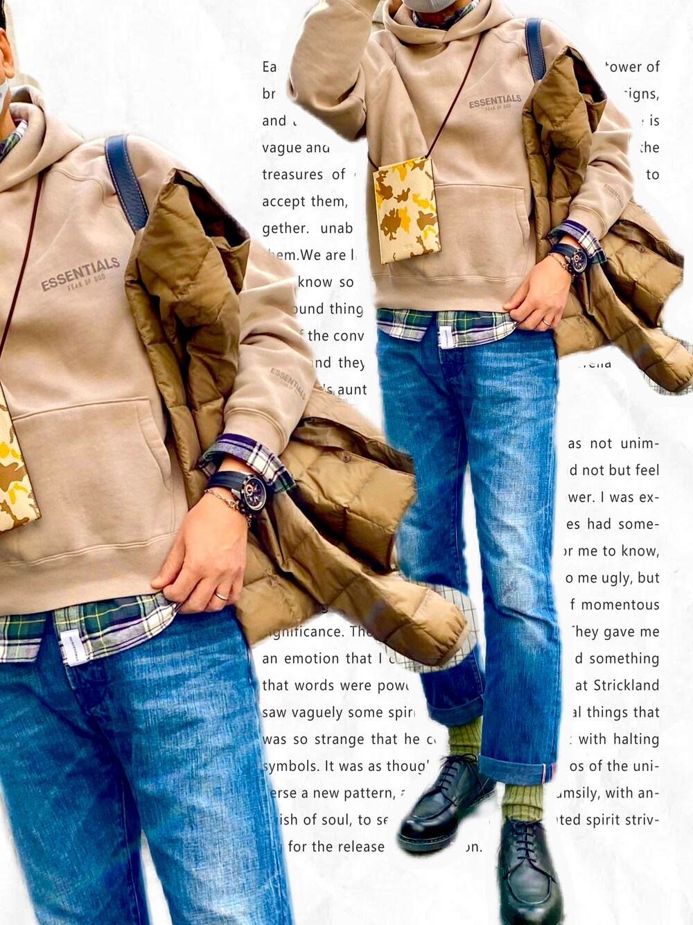 「おしゃれさんと繋がりたい、大人カジュアル、いいね、save、フォローお願いします🤑、きれいめカジュアル、エッセンシャルズ、パラブーツ」｜「FOG ESSENTIALSのESSENTIALS/エッセンシャルズ hoodie フーディー（パーカー、ベージュ系）」を使った、zizitownさん（メンズ・175cm）の冬コーディネートの1枚目の写真