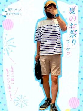 「アイテム（スニーカー、ブルー系）」を使った、zizitownさん（メンズ・175cm）の夏コーディネート