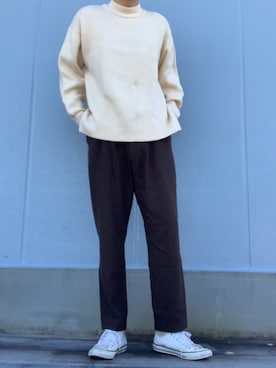 「ニコアンド」｜「アイテム（スラックス）」を使った、Reiさん（メンズ・185cm）の冬コーディネート