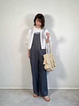 「green label relaxing（グリーンレーベルリラクシング）のアイテム（オールインワン・サロペット）」を使った、西村（nishimura）さん（レディース・163cm）の夏コーディネート