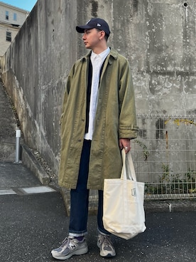 「フリース」｜「アイテム（ステンカラーコート）」を使った、YANAGIさん（メンズ・183cm）の秋コーディネート