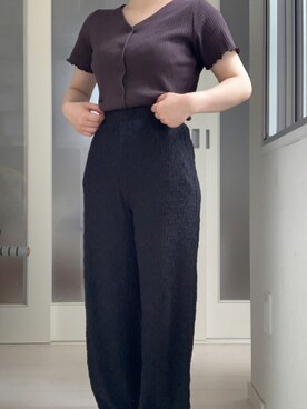 「GRL（グレイル）のアイテム（シャツ/ブラウス、ブラウン系）」を使った、さくらさん（レディース・150cm）の夏コーディネート