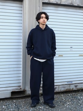 「UNIQLO Cのアイテム（パーカー、ブルー系）」を使った、Rio Hiragaさん（メンズ・171cm）の冬コーディネート