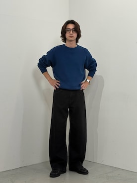 「UNIQLO（ユニクロ）のアイテム（ニット/セーター、ブルー系）」を使った、Rio Hiragaさん（メンズ・171cm）の春コーディネート