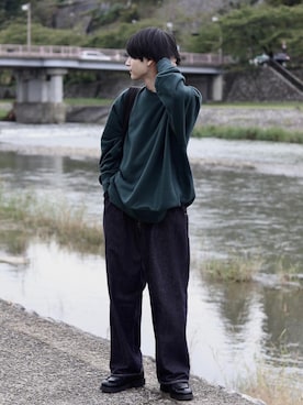 「Graphpaper（グラフペーパー）のアイテム（スウェット）」を使った、Rio Hiragaさん（メンズ・171cm）の秋コーディネート