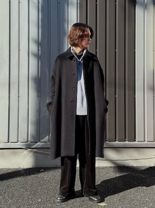 Graphpaper ステンカラーコート ブラックストライプ サイズ2 Graphpaper (グラフペーパー) Silicon Poplin Cape Trench Coat