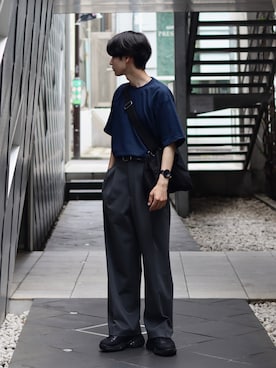 「PRO CLUB （プロクラブ）のアイテム（トップス）」を使った、Rio Hiragaさん（メンズ・170cm）の夏コーディネート