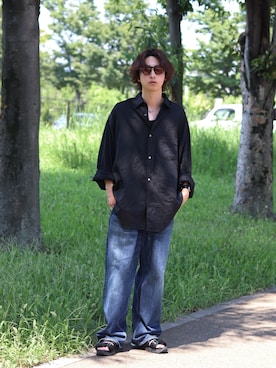 「Graphpaper（グラフペーパー）のアイテム（シャツ/ブラウス）」を使った、Rio Hiragaさん（メンズ・171cm）の夏コーディネート