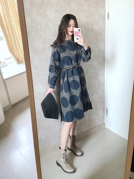 「日系极简」｜「アイテム（ブーツ）」を使った、春日弥生さん（レディース・167cm）の秋コーディネート